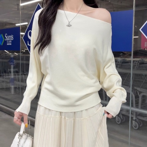 6色／アシメオフショルニットトップス ・71822