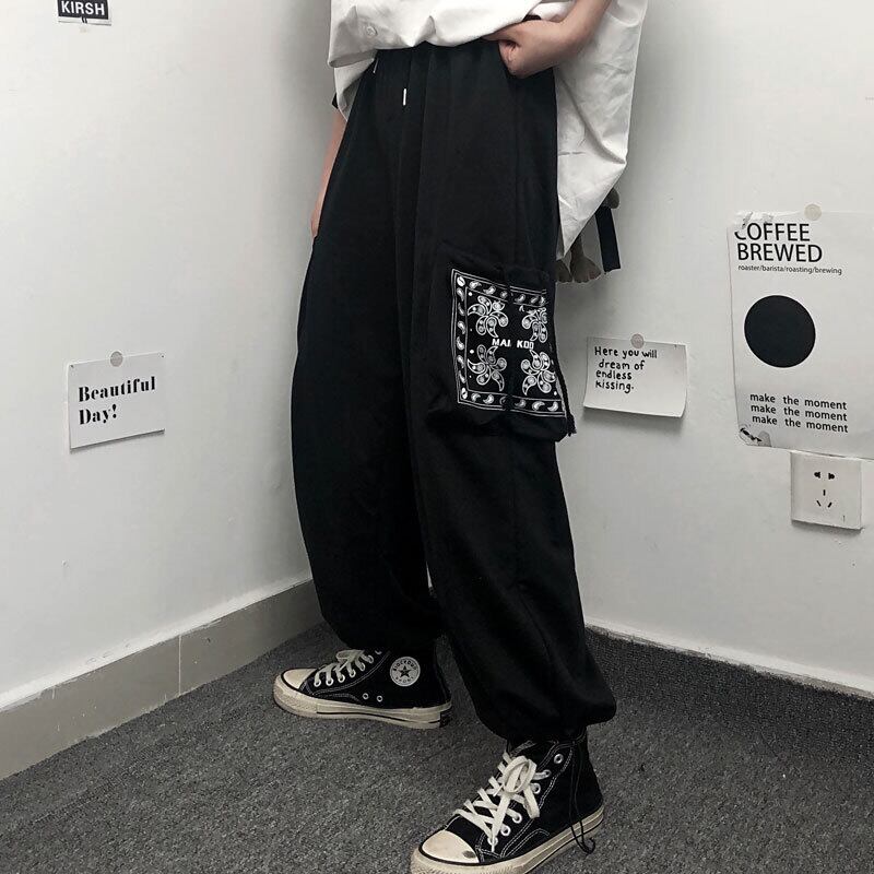 ダークスタイルパンツ レディースルーズFlowerデザイン ポケットカジュアル フラワーデザイン ステッチ ケッペル58808241643