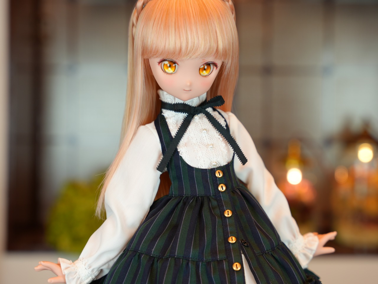 MDD対応OF【おしゃまティアードジャンパースカート（レジメンタル緑色）】MDD Outfit【Oshama Tiered jumper skirt(regimental stripe green)】 - 5