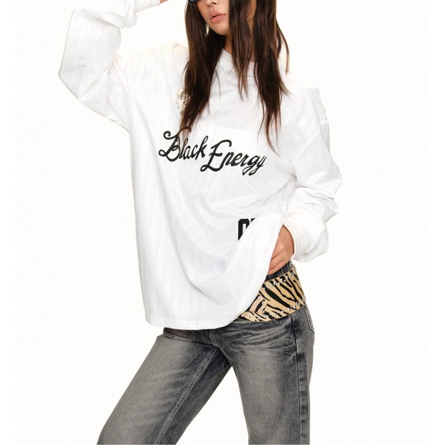 レトロレタリンググラフィックリブテクスチャーロングスリーブTシャツ 2col   R02559