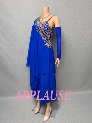 【新着】社交ダンスドレス　ラテンドレス　LA-25-3　 ロイヤルブルー（ワンショルダー）　M　デモ・競技用ドレス　発表会衣装　パーティドレス　ワンピース　舞台衣装