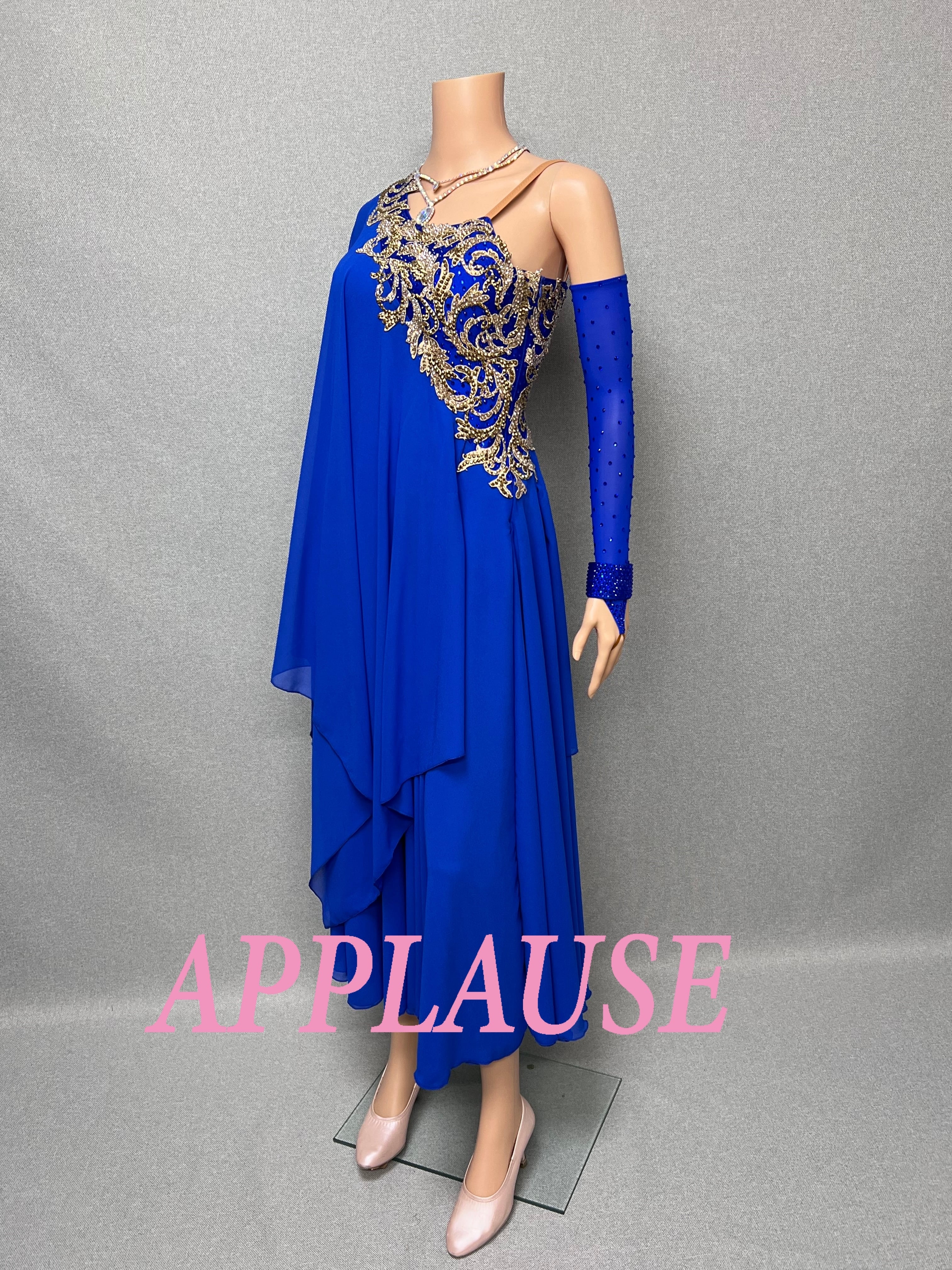 【新着】社交ダンスドレス　ラテンドレス　LA-25-3　 ロイヤルブルー（ワンショルダー）　M　デモ・競技用ドレス　発表会衣装　パーティドレス　ワンピース　舞台衣装