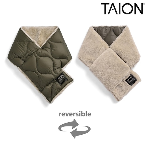 TAION タイオン ミリタリー リバーシブル ダウンマフラー ソフトシェル 800FP ダウン95% マイクロボア ヘチマキルト 防寒 保温 軽量 ユニセックス TAION-R201ALSML-1 ダークオリーブ×ベージュ