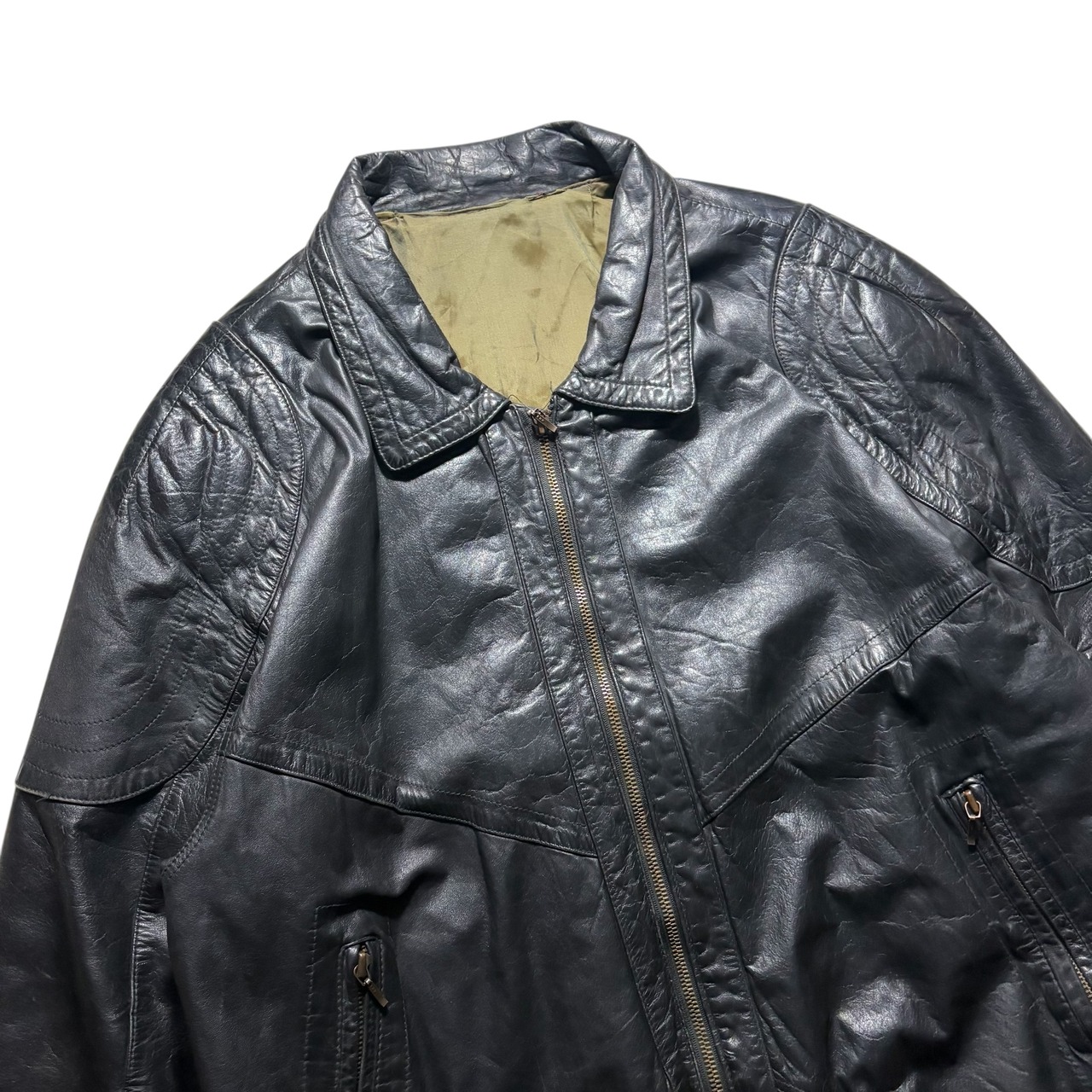Germany vintage black leather flight jacket “navy rib”