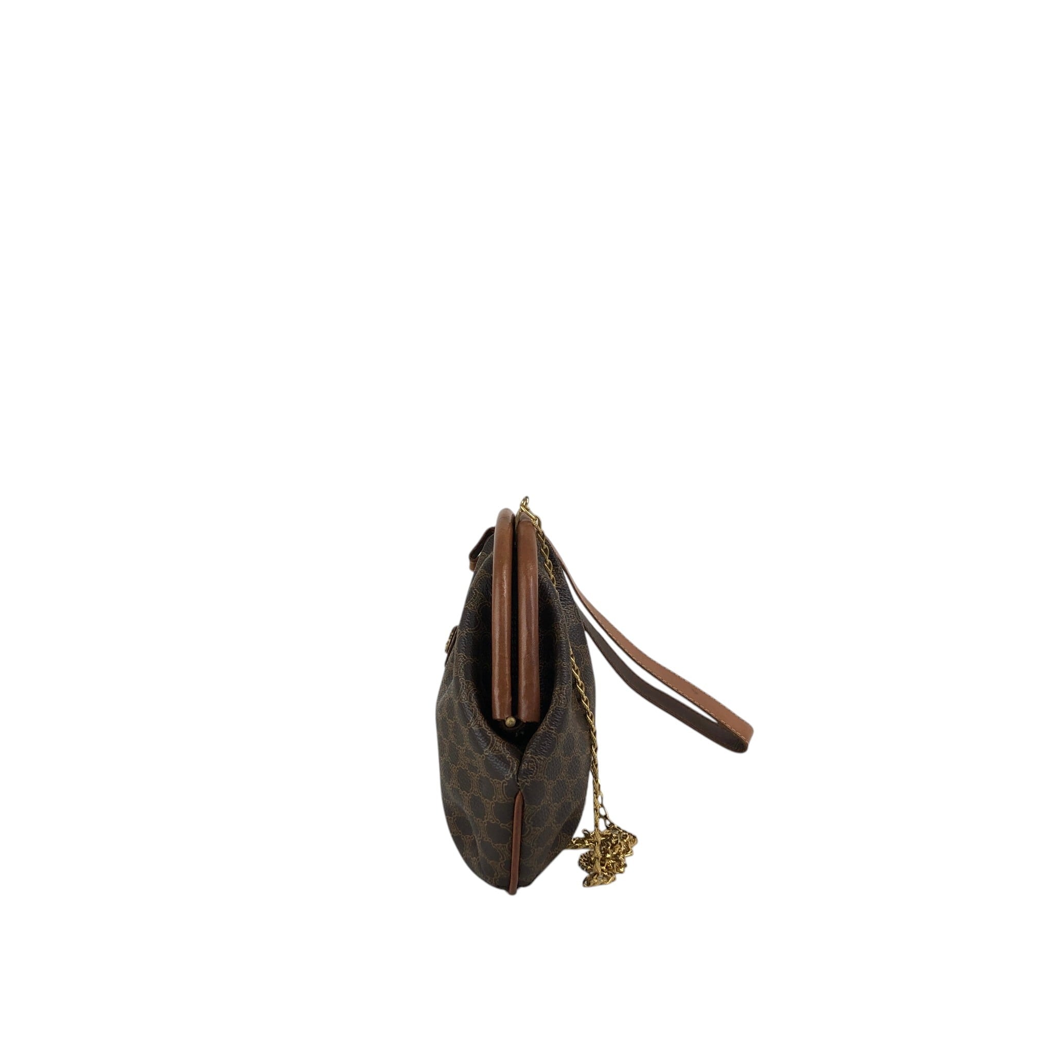 CELINE セリーヌ マカダム ショルダーバッグ ブラウン がま口 PVC