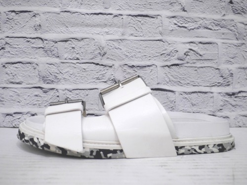 【美品】Maison Margiela ㉒ メゾンマルジェラ 22 メンズ ダブルストラップ レザー サンダル 41 白 迷彩ソール