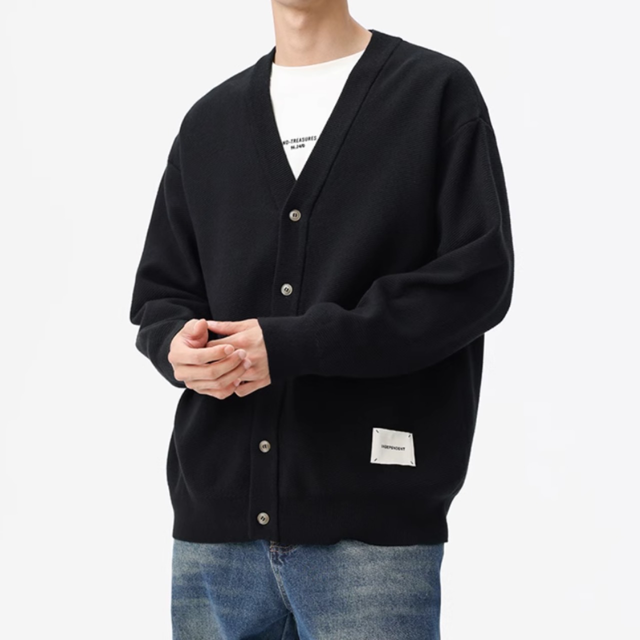 ボタンフロント ヒップ丈 ニットカーディガン af0389