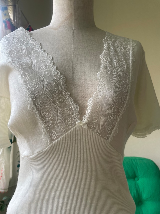 70s Italy "GRIGNASCO" Lace Rib Knit Top
