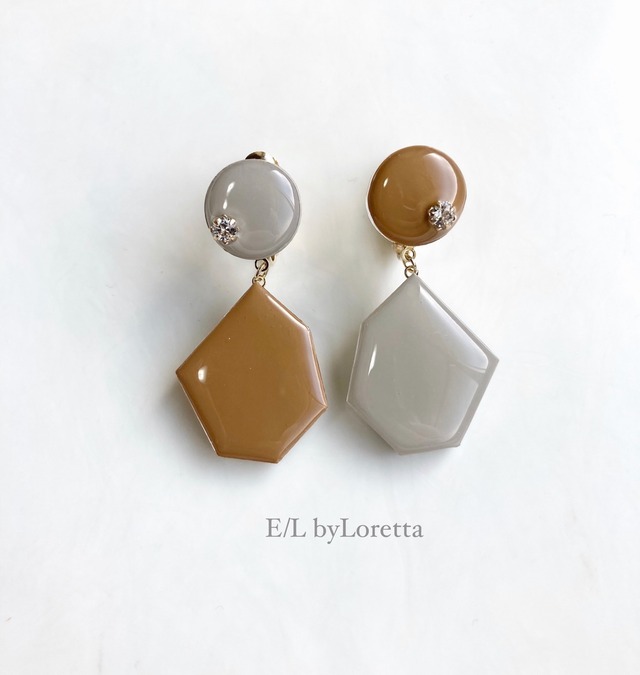 Color Asymmetry KAKERA pierce/earring(Beige × Mustard)