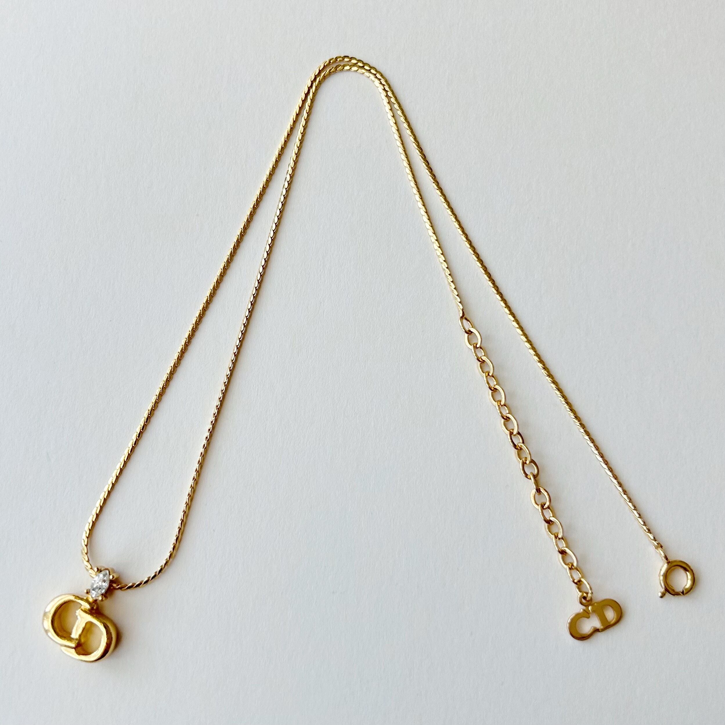 N7003】Christian Dior one stone logo necklace/クリスチャン 