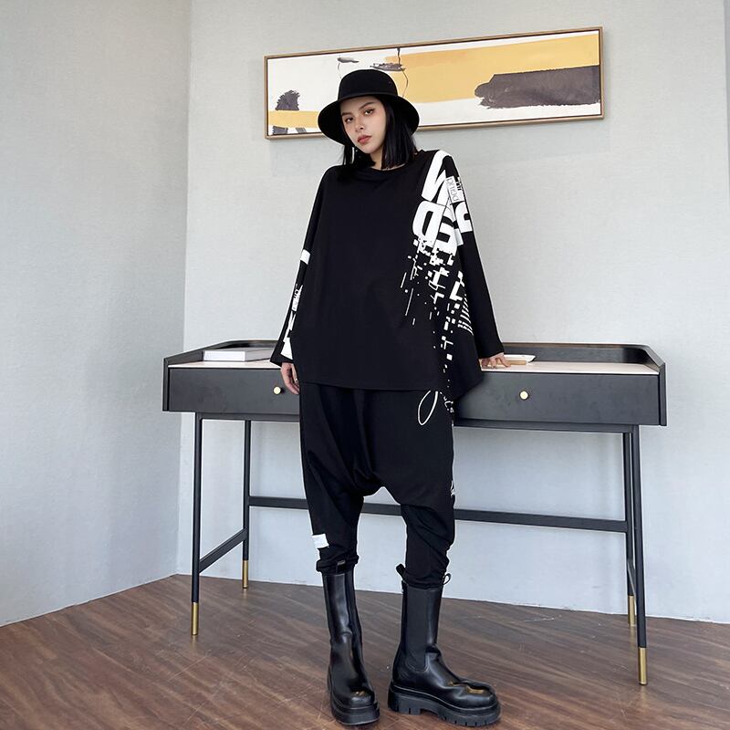 スタンダードスタイルプリントTシャツ パンツ レトロ ストリート ラブタオタオダレンハウス20518631750