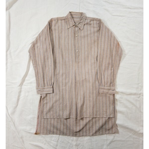 【1940-50s】"French Work" Beige × Blue Grandpa Shirt, Mint Condition!!