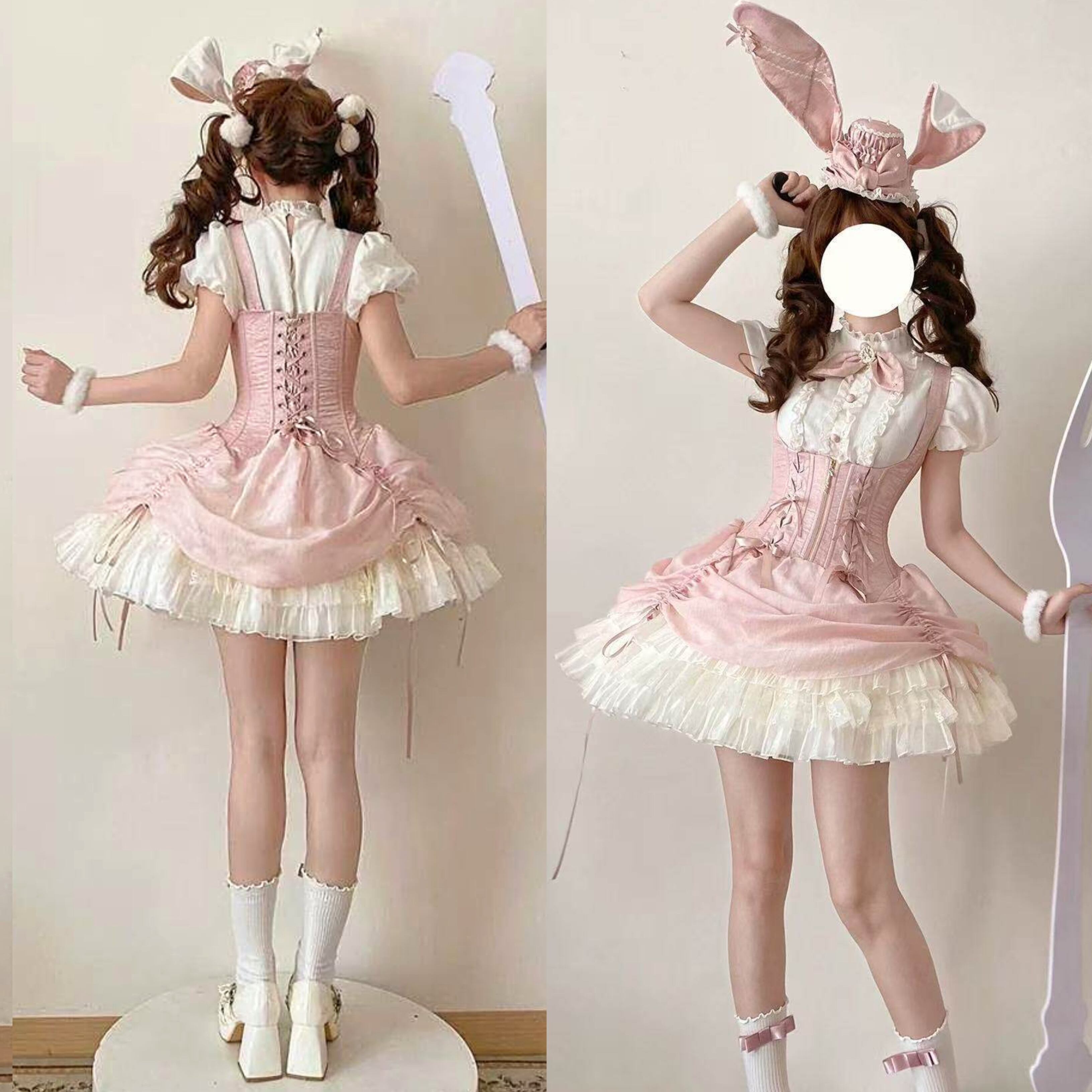 ロリータ 甘ロリ バニー ブラウス ジャンスカ ハット セット 4color