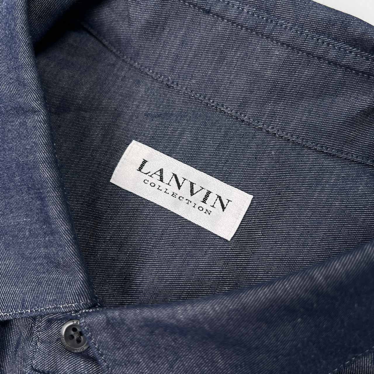 LANVIN COLLECTION ランバン 背中ギャザー デザイン リネン混 半袖シャツ サイズ LB /メンズ/ジョイックス/インディゴ系