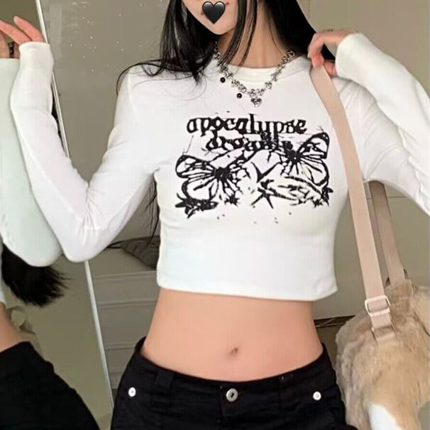 【即日発送】KIMHEKIM クロップド　トップス クロップドトップス バタフライ スリムフィット クロップド丈 へそ出し