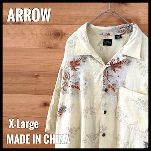 【ARROW】アロハシャツ 柄シャツ 開襟 オープンカラー 総柄 レーヨン100% XL ビッグサイズ US古着