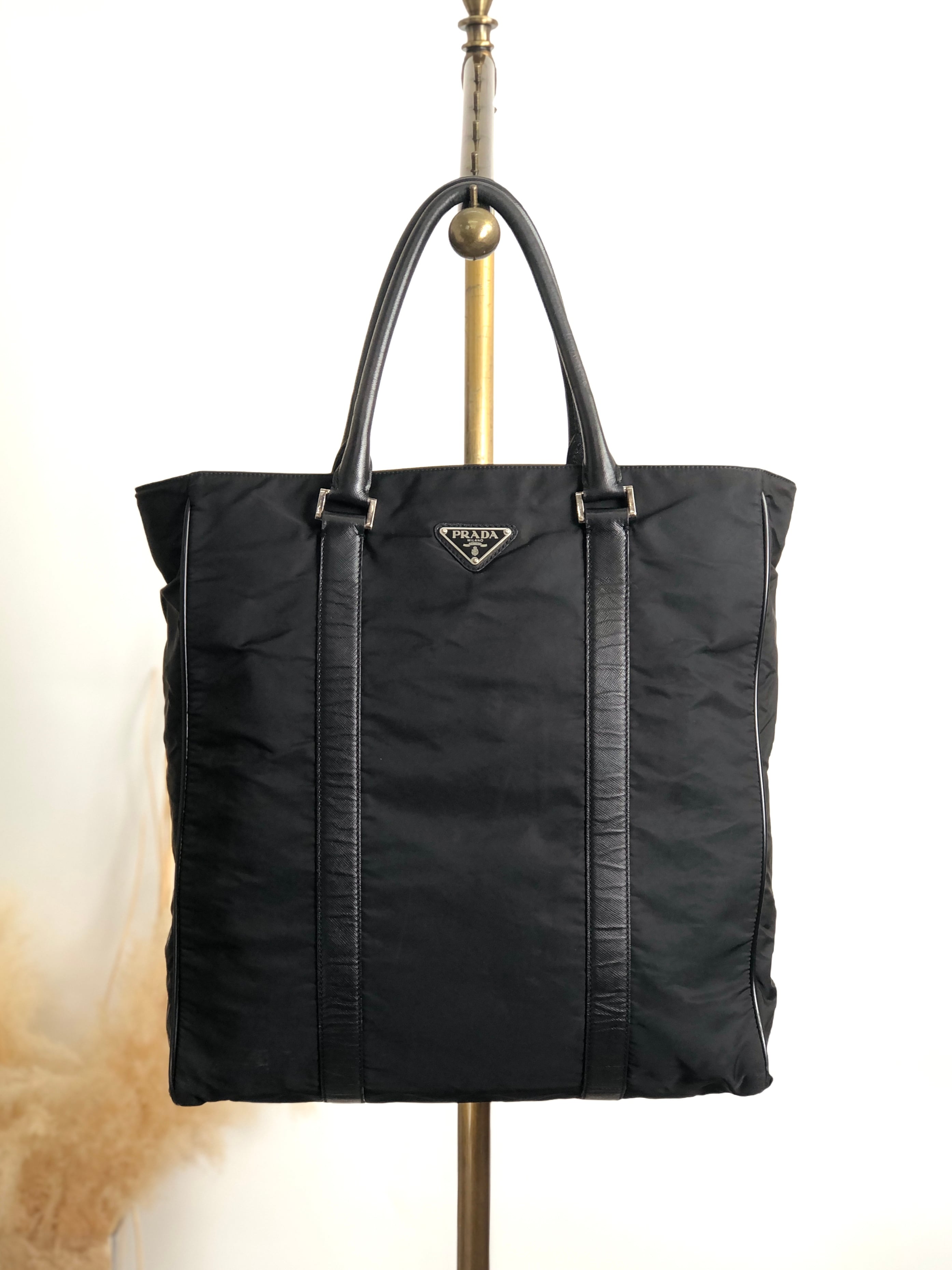 PRADA プラダ トートバッグ ブラック トライアングルロゴ ナイロン レザー vintage ヴィンテージ オールド syxbuh