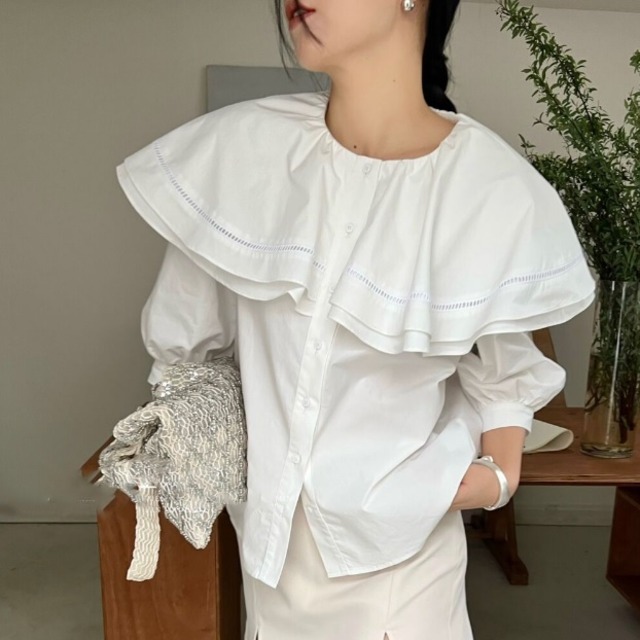 big collar half sleeve blouse(3color)<t1583>