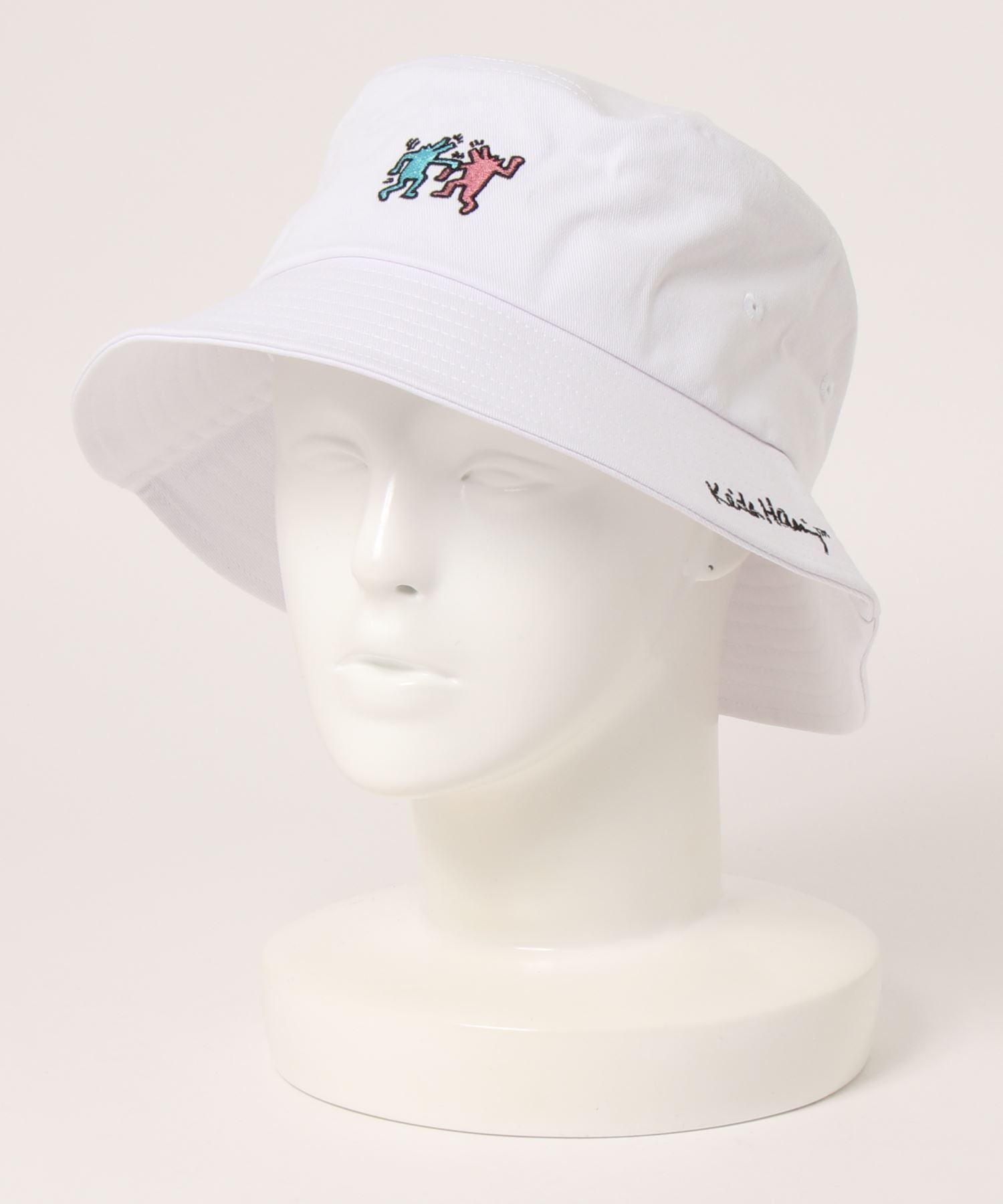Keith Haring(キースヘリング) バケットハット アートロゴ ダンシングドッグ ホワイト KH-KH2108
