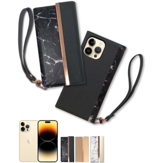 シズカウィル iPhone 14 Pro Max 用 手帳型 ケース カバー アイファンデ スマホケース ストラップホール ストラップ付 BLACK 1個入り 1529