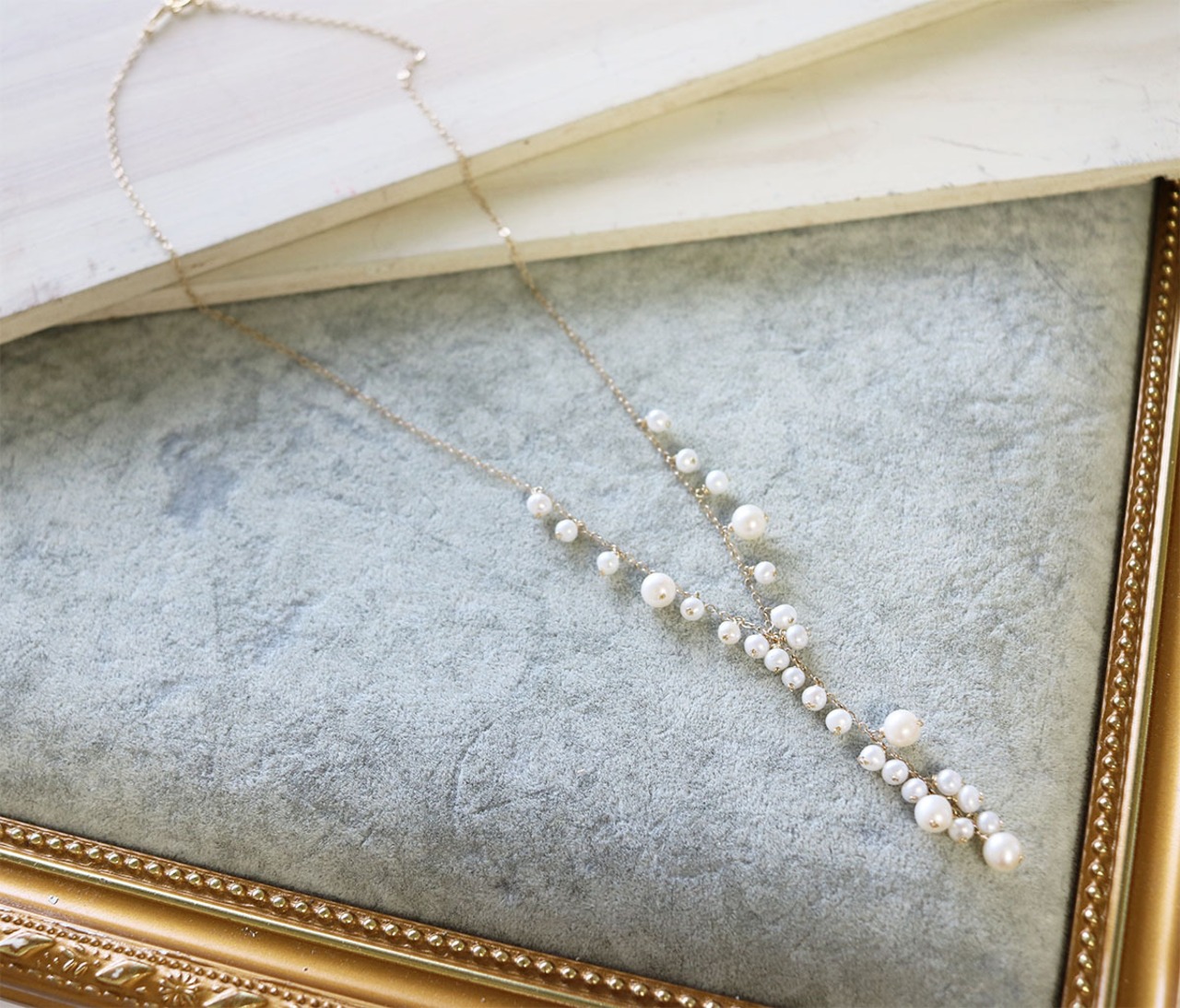 華麗なゴールドをあしらったデザイン！K14gf 淡水パール デザイン チェーン ネックレス ne1000