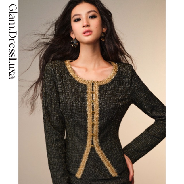 ラメツイード エレガント スリムジャケット_T1092