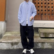 エルボーパッチストライプロングシャツ　A4145