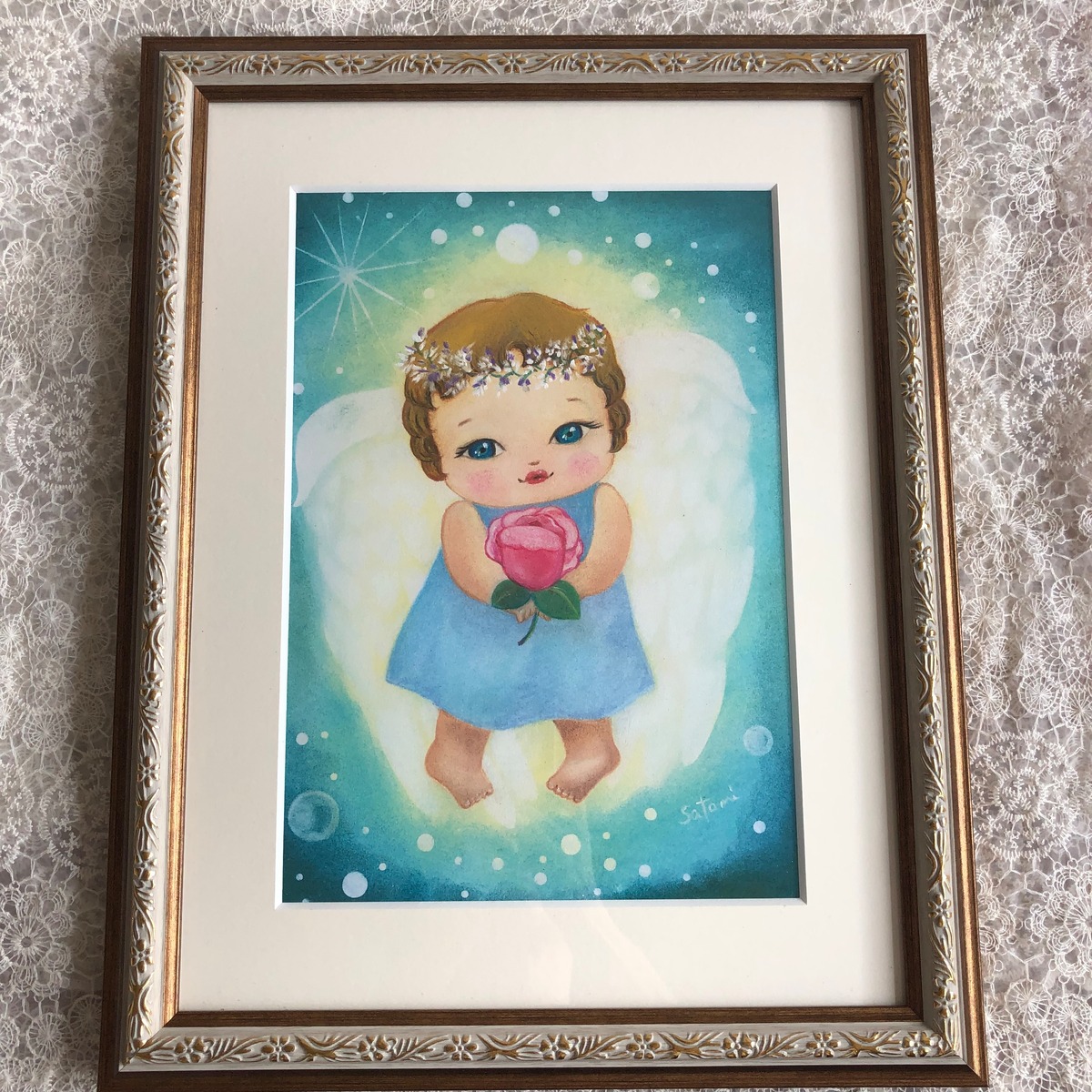 【原画】パステルアート天使画〜天使からハートに薔薇を〜 | にゃーにゃ絵本ショップ