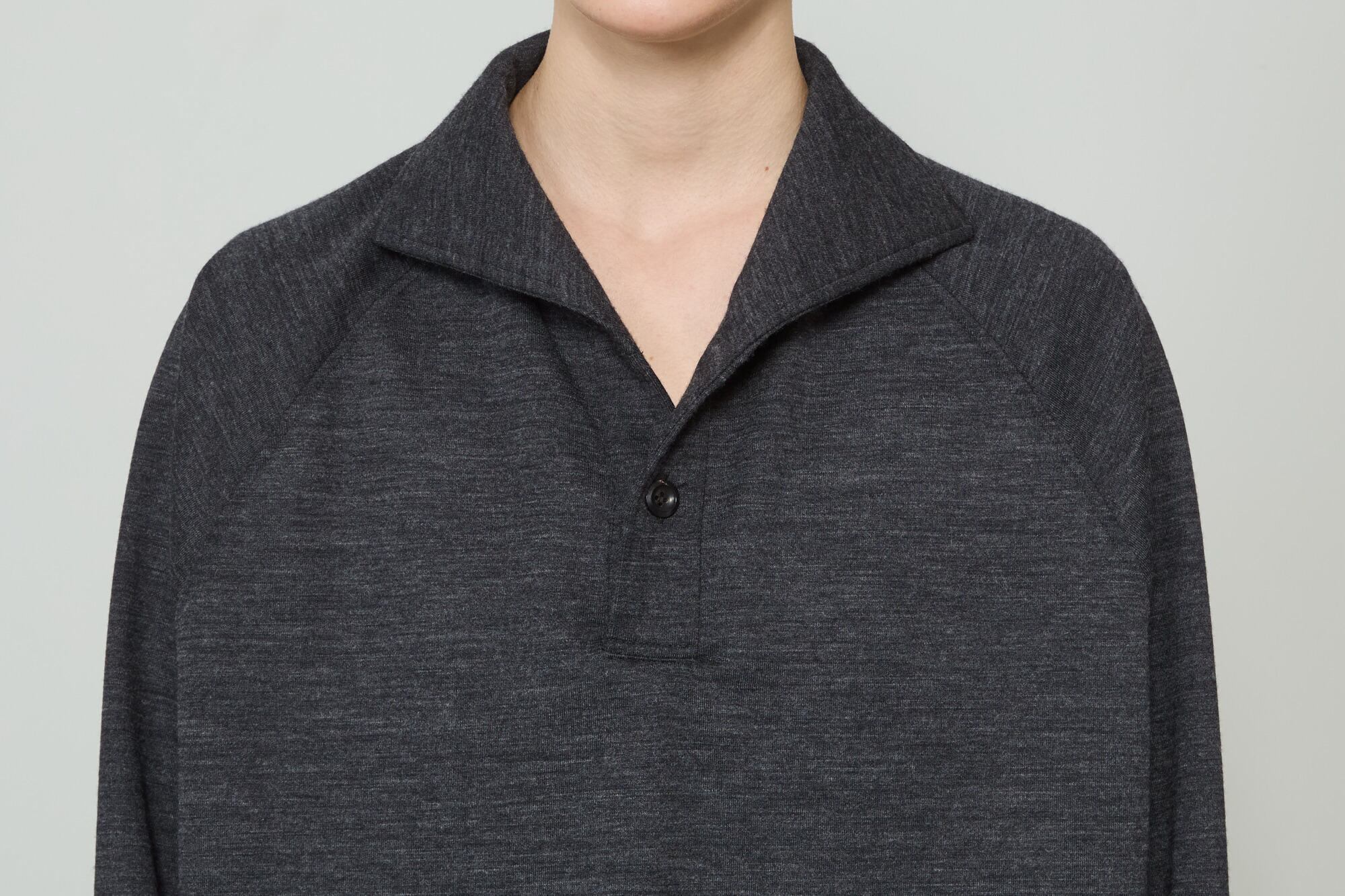 THE RERACS / ITALIAN COLLAR RAGLAN POLO SHIRT L/S-CHARCOAL GRAY