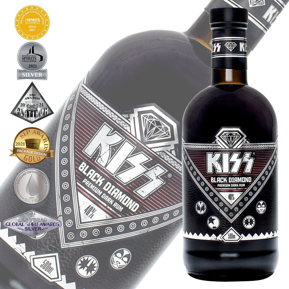 キッス ブラックダイアモンド・プレミアム・ダークラム 500ml 40度 KISS 高級 ラム酒 最大15年熟成 RUM コレクション かっこいい