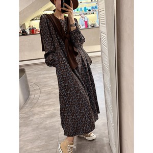 ショール付き フレンチ小花柄ロングワンピース W01408