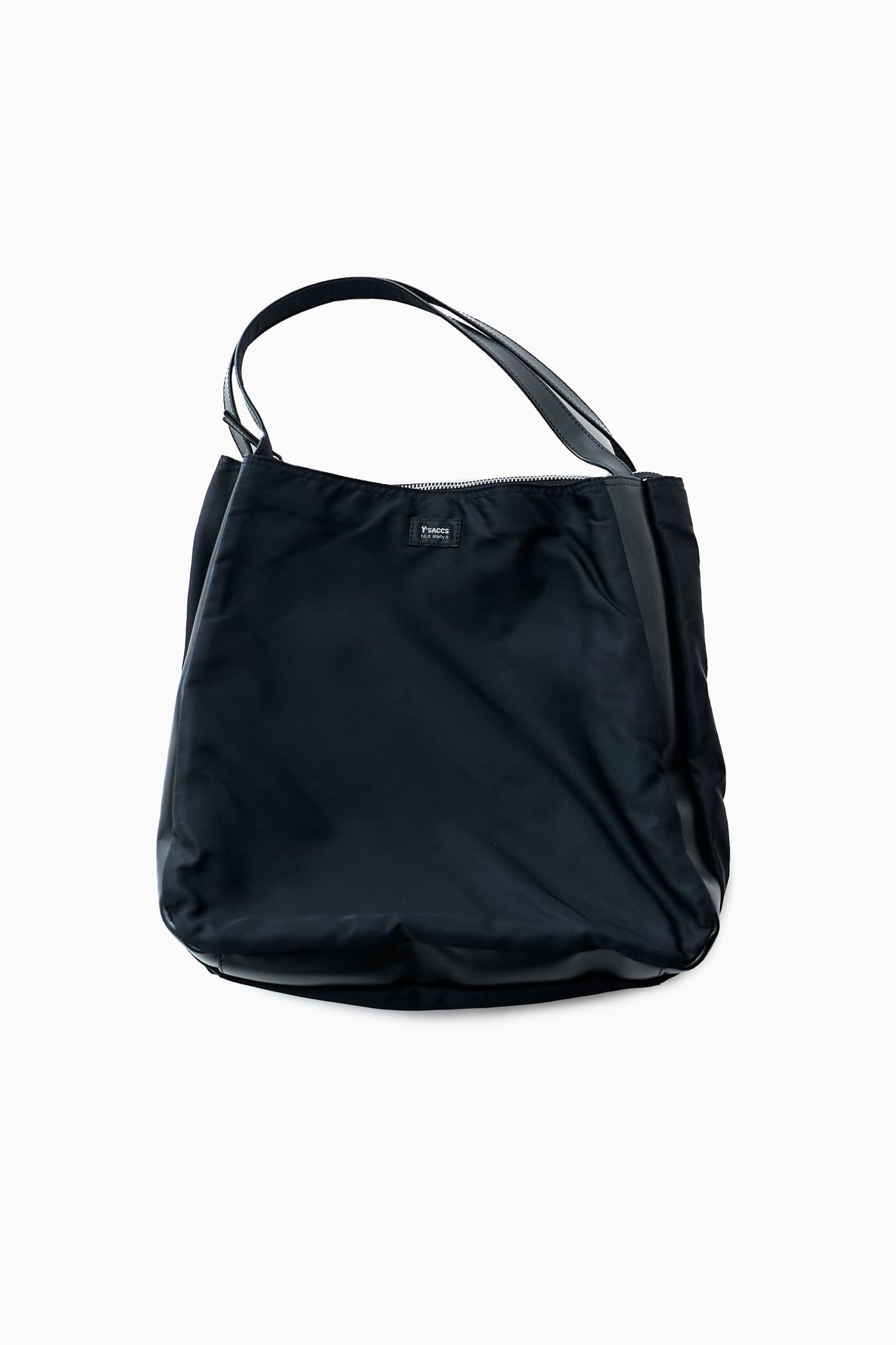Y'SACCS BLACK SIDE LEATHER LINE NYLON TOTE