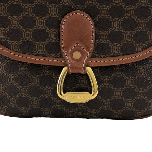 CELINE セリーヌ マカダム ショルダーバッグ ブラウン ホースシュー PVCレザー vintage ヴィンテージ オールド xmsrzd
