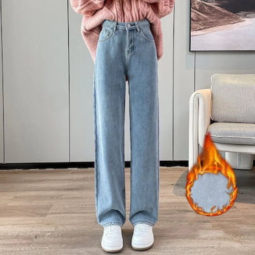 デニムパンツ レディース 裏起毛 ワイドパンツ ジーンズ カジュアル 防風 防寒 あったか 裏ボア 無地 着痩せ 着回し ゆったり シンプル 落ち感