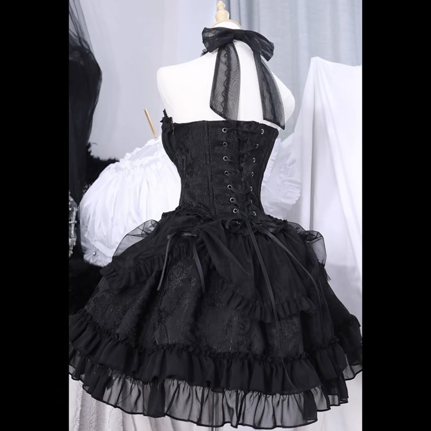【FRILL】ブランド　ゴスロリ・ロリータ黒フレアスカート ロリータブランド Alice JSK ジャンパースカート ゴスロリ フリル