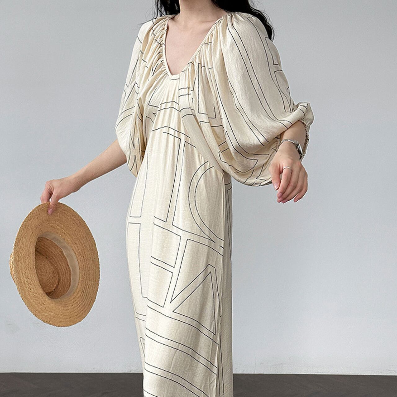 Puff sleeve dress in 2 colors S1465