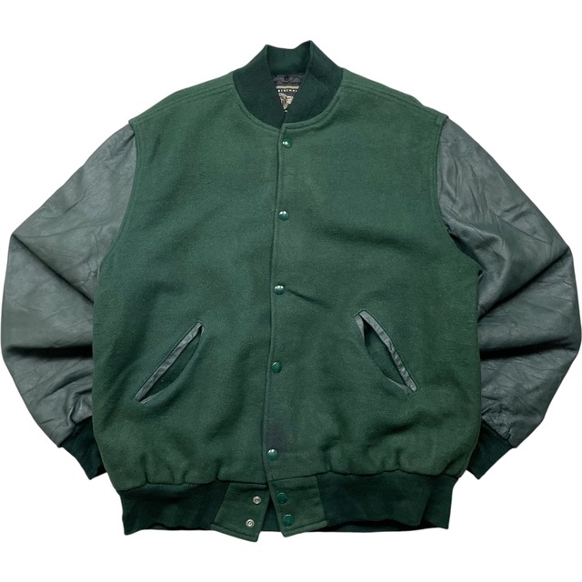 《XL》HOLLOWAY ホロウェイ スタジャン 袖レザー グリーン USA製 90年代 vintage no.5071