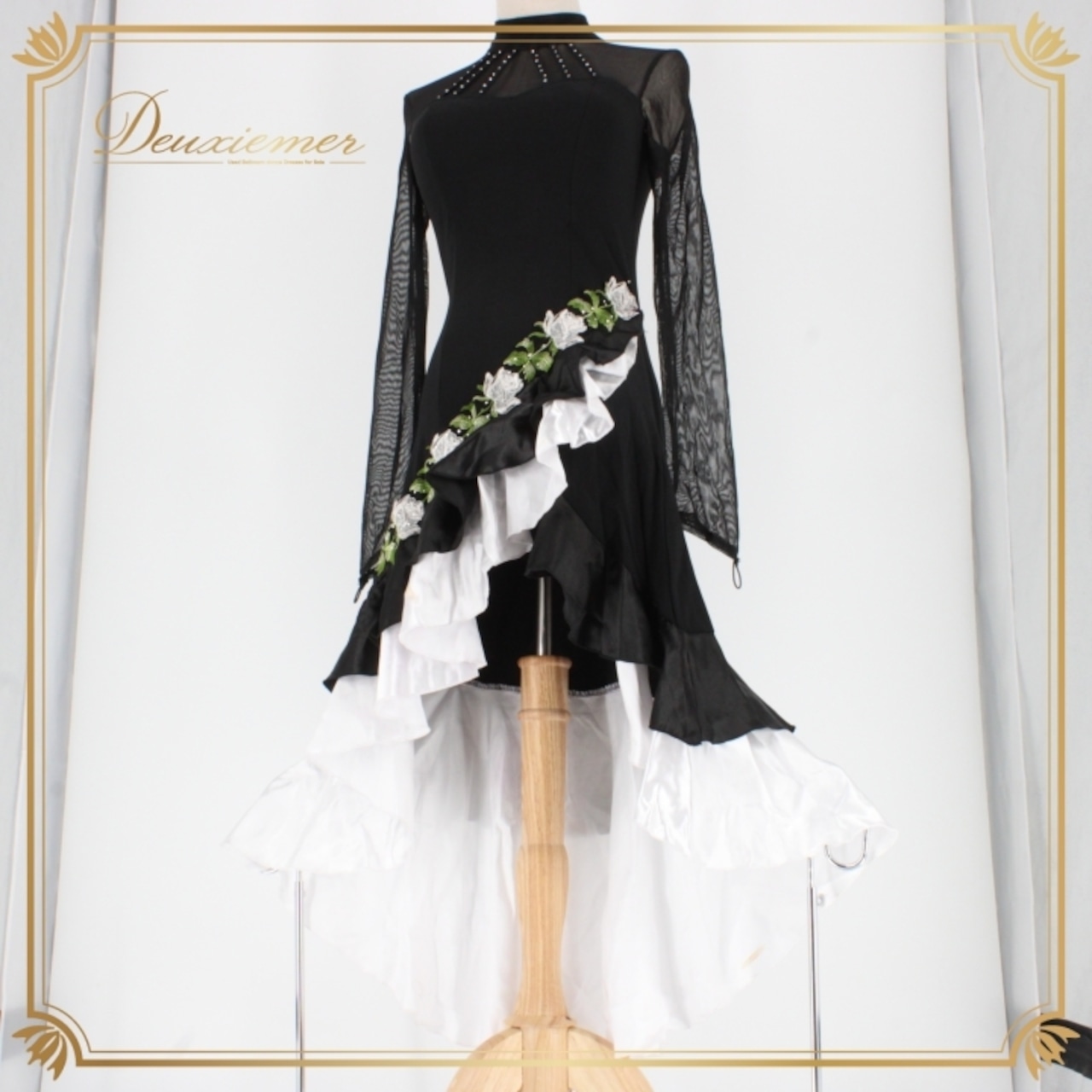 社交ダンス 衣装 ラテン ドレス ワンピース パーティ衣装 緑 黒 白 ICHIOKU イチオク ブラック系 ホワイト系 グリーン系 花柄 刺繍 ラインストーン おしゃれ エレガント フェミニン ダンスパフォーマンス ステージ衣装 曲線美 柔らかい 着心地良い 女性用 ドレスアップ 高級感 華やか