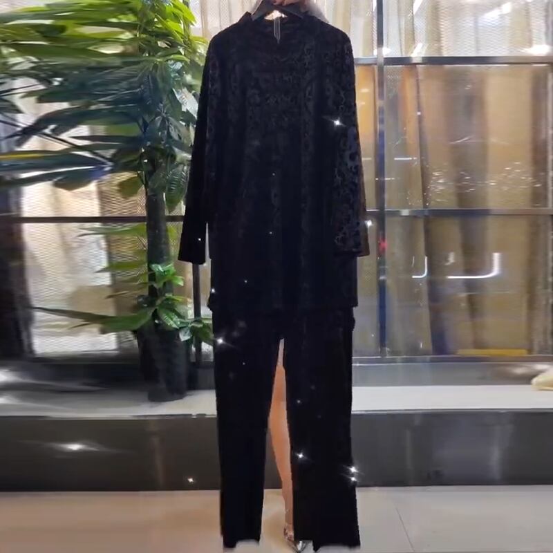 2020年秋新作プラスサイズ婦人服カバーお腹が細くて太く見えるmm年齢削減Tシャツ洋風カジュアルパンツツーピーススーツ ミックスインファッション56042739758