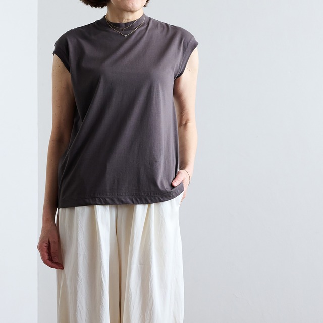 SLOANE スローン　コットンシフォンフレンチスリーブ　チャコール　SL10S-T1082