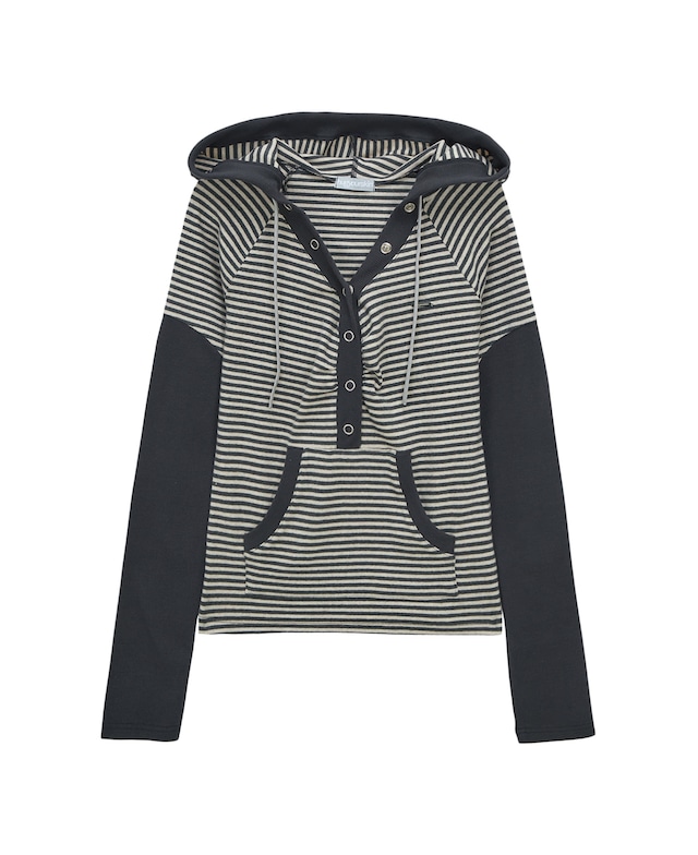 [hug your skin] Stripe snap button hoodie (charcoal) 正規品 韓国ブランド 韓国ファッション 韓国代行 日本 店舗 hugyourskin hug ハグユアスキン