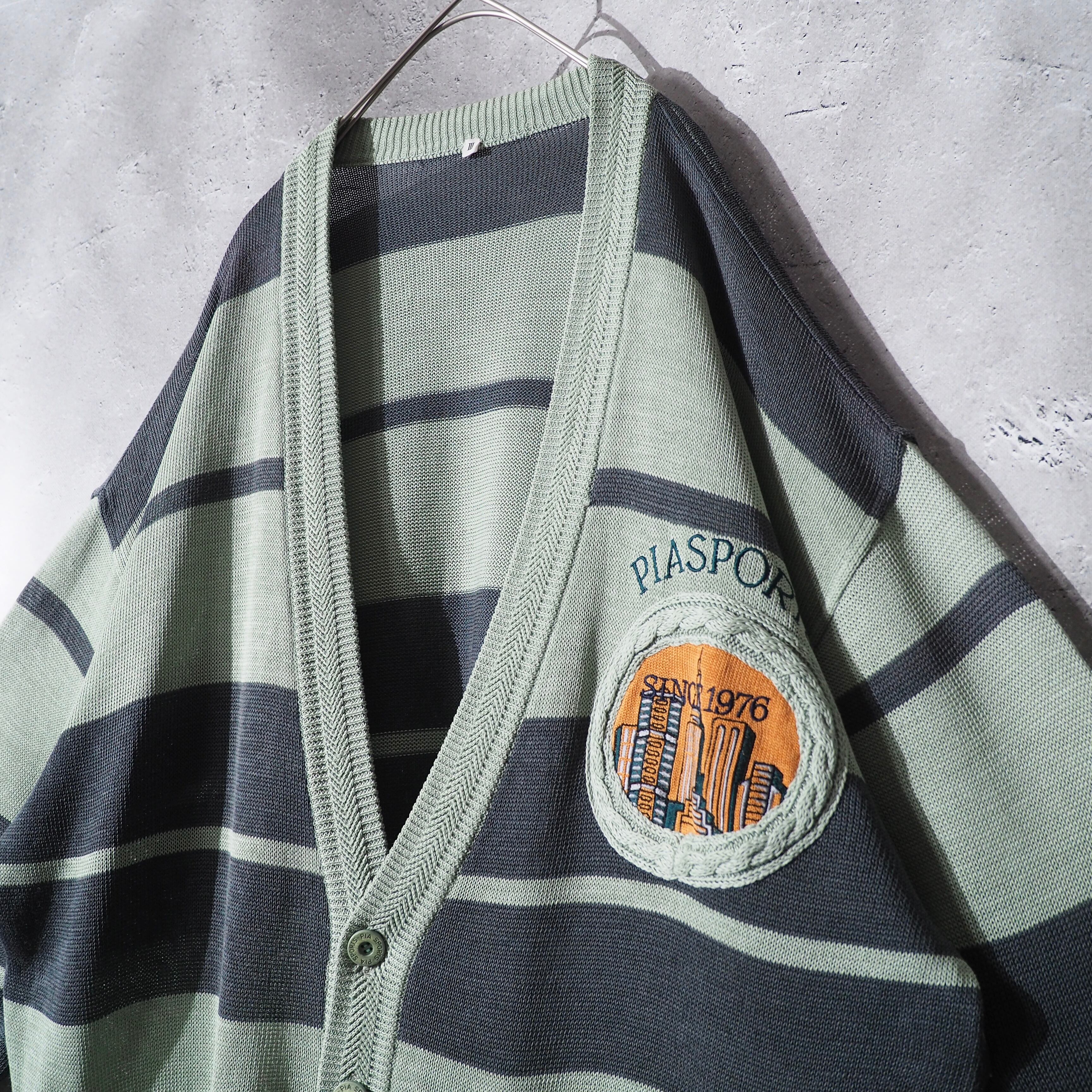1990s " PIASPORTS " Mint green color vintage loose Border knit cardigan