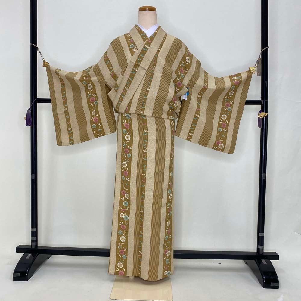 小紋 単衣 洗える着物 裄69 身丈160 お洒落着 普段着 ポリエステル