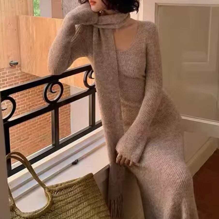 muffler knit long dress