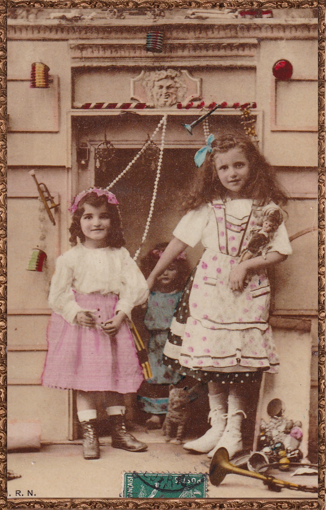 Antique postcard お人形のような少女とお人形 H.Manuel France P129