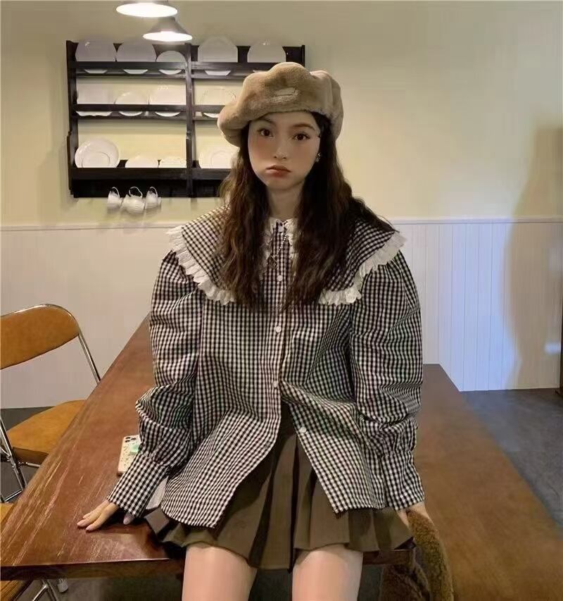 ビッグカラーギンガムチェックブラウス　AJ1079−7010