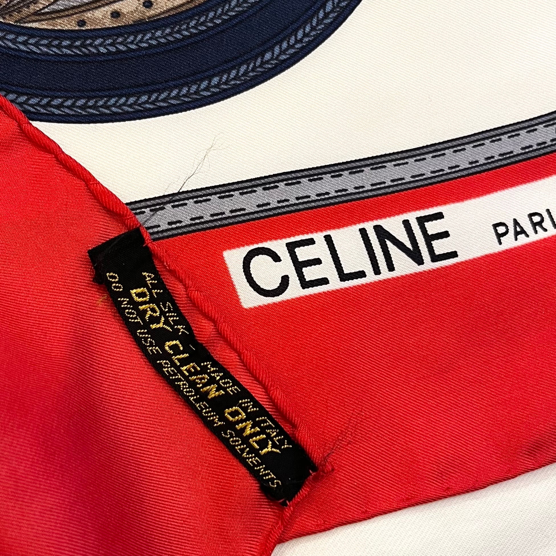 vintage＂CELINE＂馬とマカダム シルクスカーフ トリコロールmade in