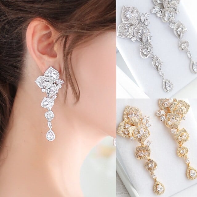 【OUTLET】キュービックジルコニア ブライダルイヤリング/ピアス Fleurdelice - フルール・ド・リー <ロング>