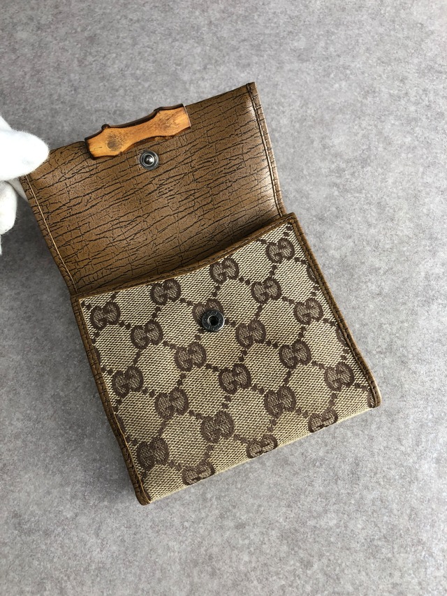 GUCCI グッチ GG 財布 ブラウン バンブー キャンバス ２つ折り vintage ヴィンテージ オールド nex8st