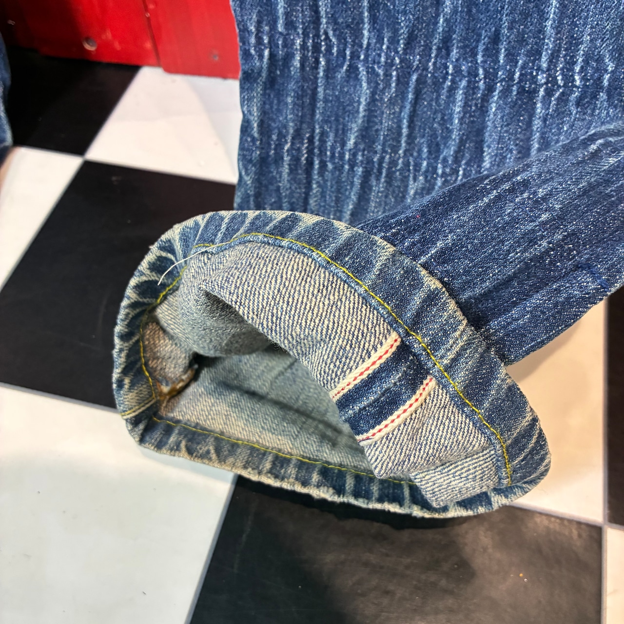 USA製PREMIUM DENIM 虎刺繍デニムパンツ ボタンフライ 赤耳 濃紺